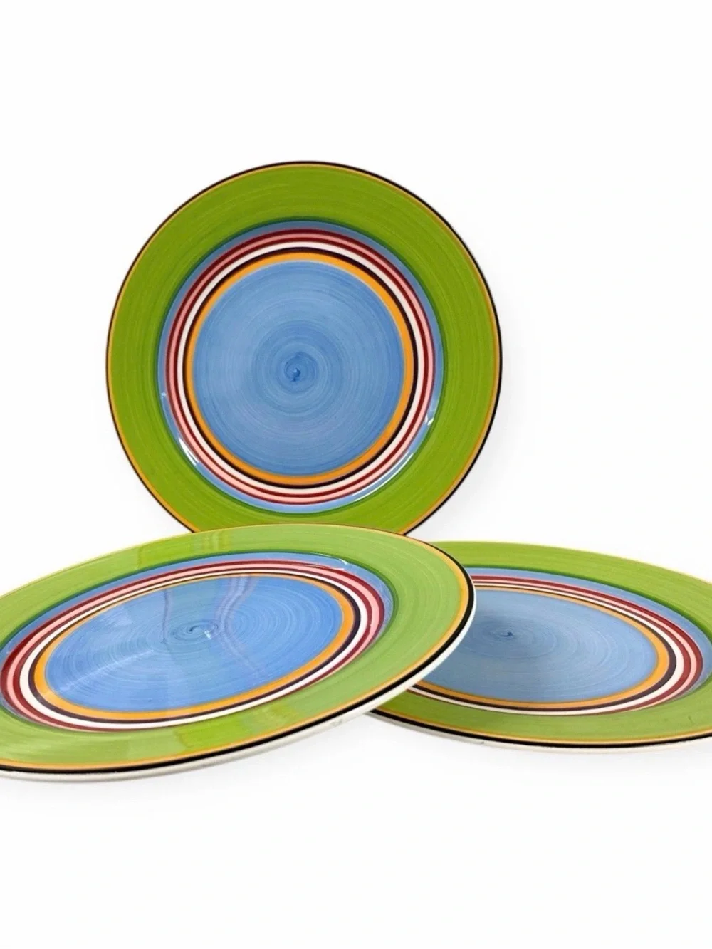 Vintage Salsa by Block Dinner Plates 11” Multicolor Striped Stoneware Set Of 3
